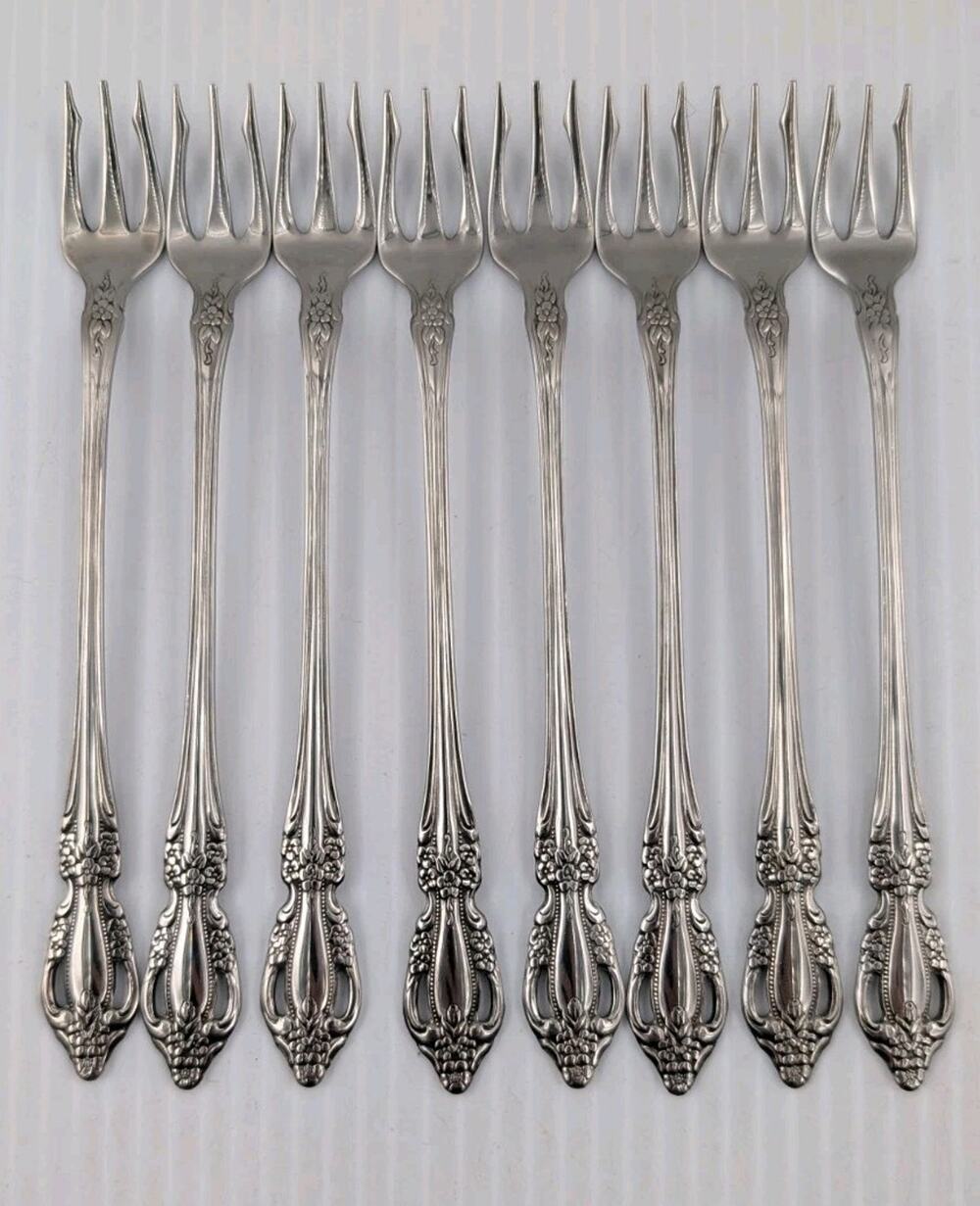 8 Oneida Distinction Deluxe HH Stainless Steel Raphael Cocktail/Seafood Forks - Picture 1 of 8